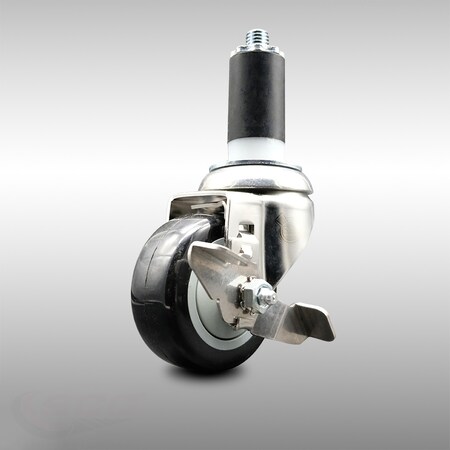 Service Caster 3.5 Inch 316SS Black Polyurethane Swivel 1-3/8 Inch Expanding Stem Caster Brake SCC-SS316EX20S3514-PPUB-BLK-TLB-138